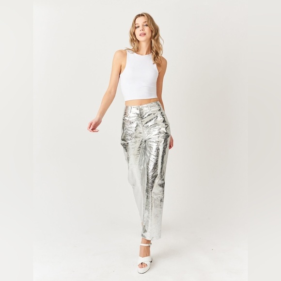 AMYLYNN Pants - AMYLYNN LUPE SILVER TEXTURED METALLIC TROUSER SIZE S